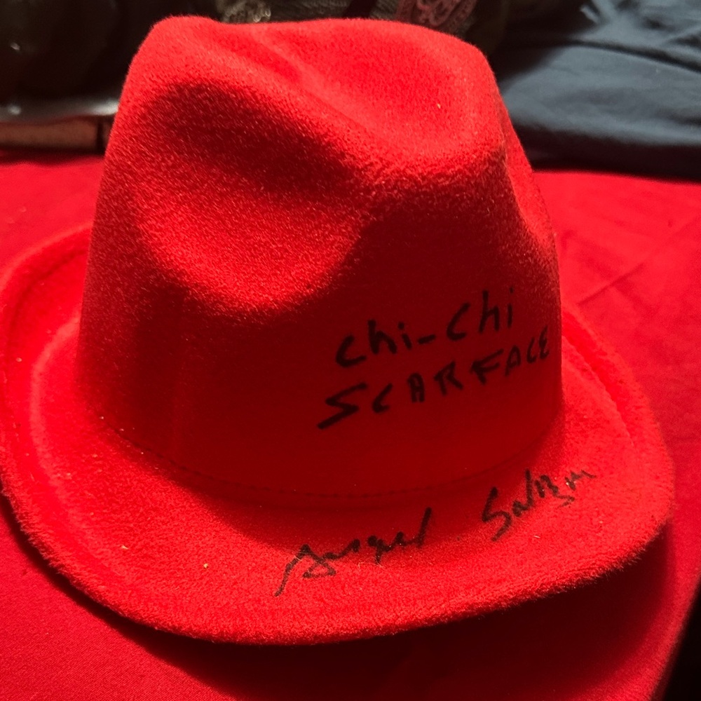 Red Fedora Hat with Chi Chi from Scarface Angel Salazar Signature Authentic